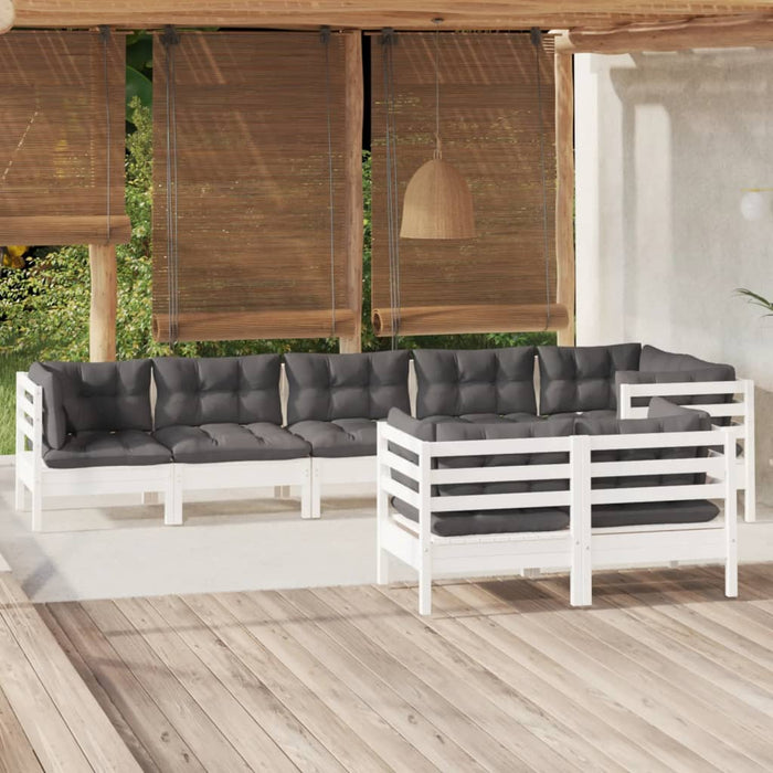 Set mobilier de grădină cu perne, 8 piese, alb, lemn masiv pin - WALTI WALTI