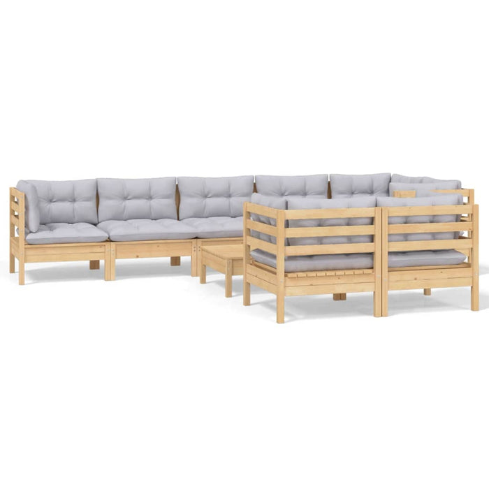 Set mobilier de grădină cu perne gri, 9 piese, lemn masiv pin - WALTI WALTI
