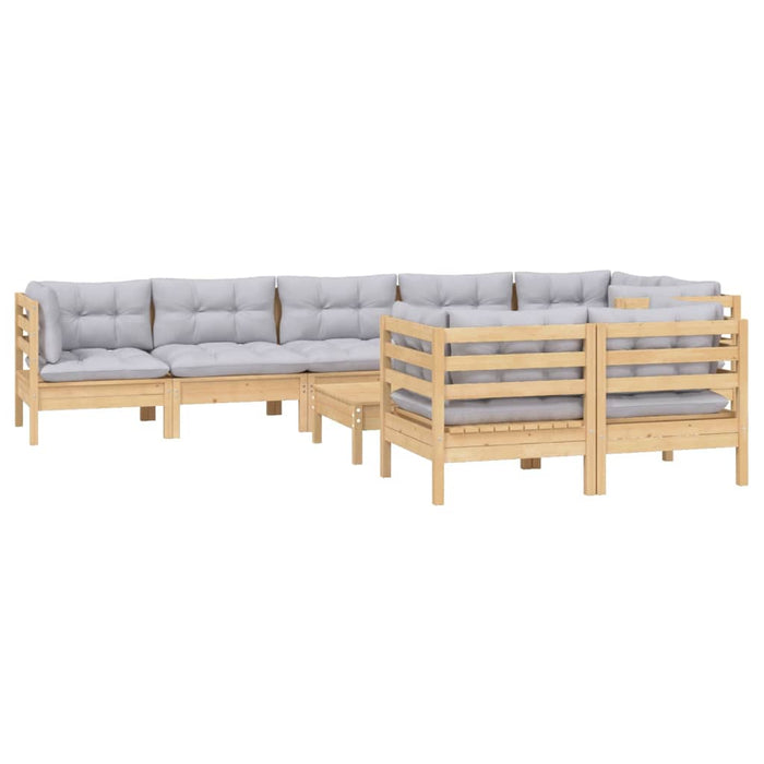 Set mobilier de grădină cu perne gri, 9 piese, lemn masiv pin - WALTI WALTI