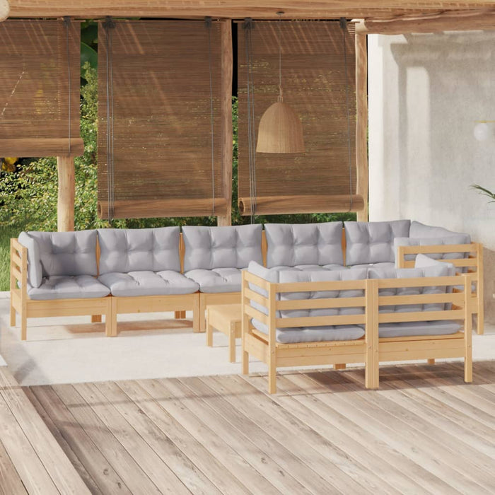 Set mobilier de grădină cu perne gri, 9 piese, lemn masiv pin - WALTI WALTI