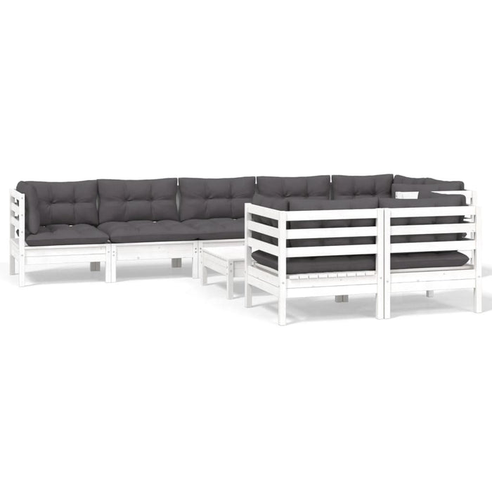 Set mobilier grădină cu perne, 9 piese, alb, lemn masiv pin - WALTI WALTI