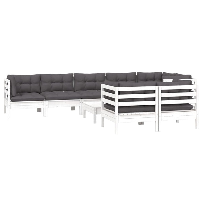 Set mobilier grădină cu perne, 9 piese, alb, lemn masiv pin - WALTI WALTI