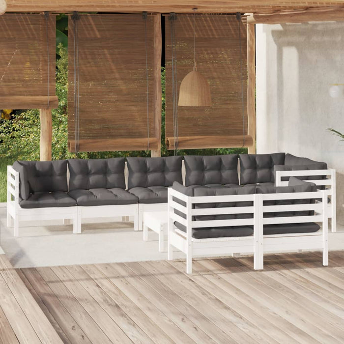 Set mobilier grădină cu perne, 9 piese, alb, lemn masiv pin - WALTI WALTI