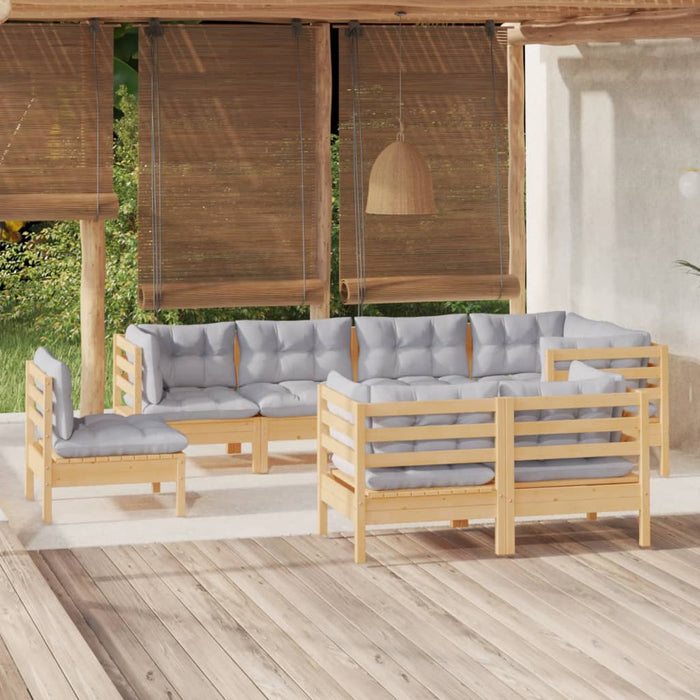 Set mobilier de grădină cu perne gri, 8 piese, lemn masiv pin - WALTI WALTI