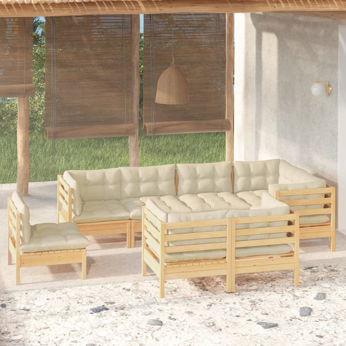 Set mobilier de grădină cu perne crem, 8 piese, lemn masiv pin - WALTI WALTI