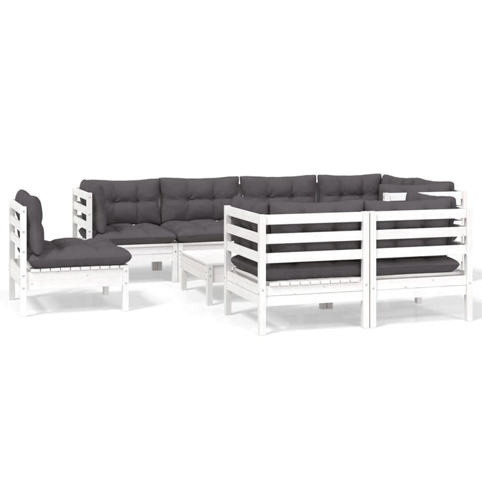 Set mobilier grădină cu perne, 9 piese, alb, lemn masiv pin - WALTI WALTI