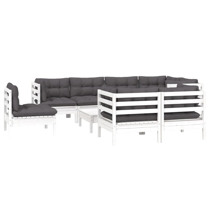 Set mobilier grădină cu perne, 9 piese, alb, lemn masiv pin - WALTI WALTI