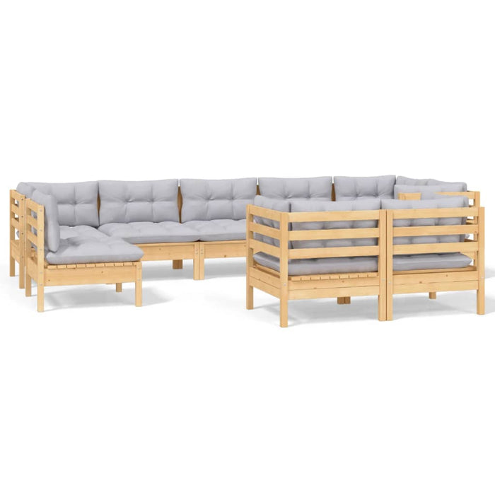 Set mobilier grădină cu perne, 9 piese, gri, lemn masiv pin - WALTI WALTI