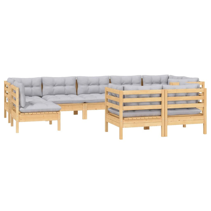 Set mobilier grădină cu perne, 9 piese, gri, lemn masiv pin - WALTI WALTI