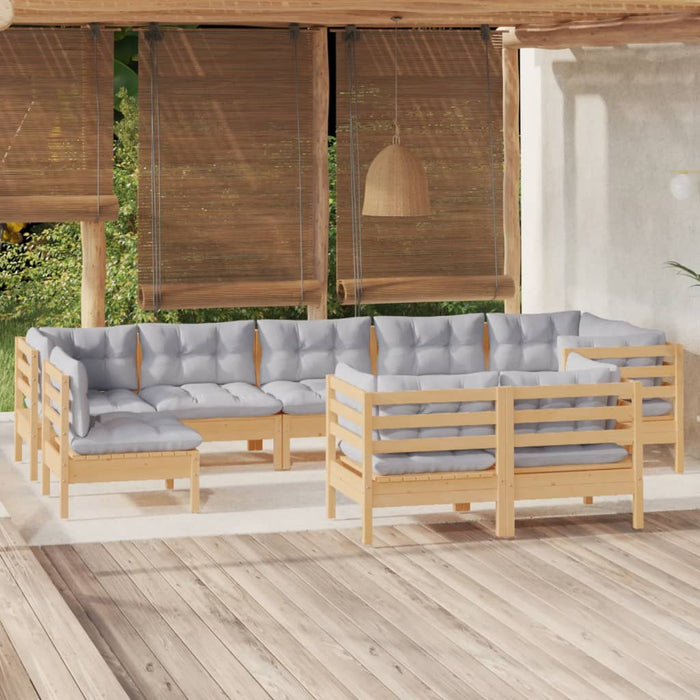 Set mobilier grădină cu perne, 9 piese, gri, lemn masiv pin - WALTI WALTI