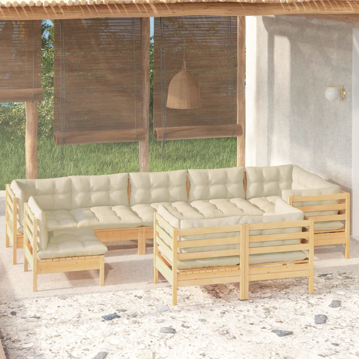 Set mobilier grădină cu perne crem, 9 piese, lemn masiv de pin - WALTI WALTI