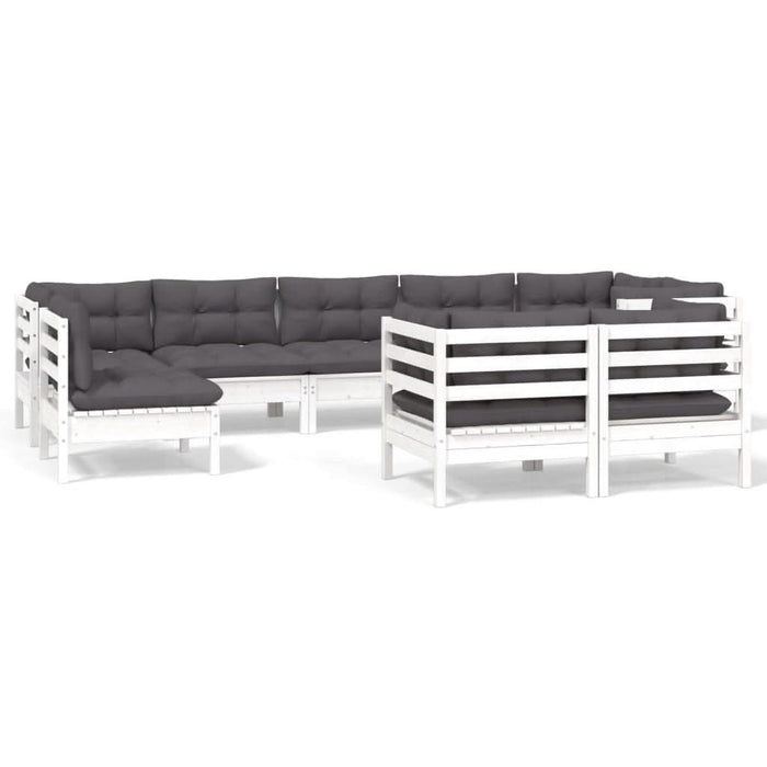 Set mobilier de grădină cu perne, 9 piese, alb, lemn masiv pin - WALTI WALTI