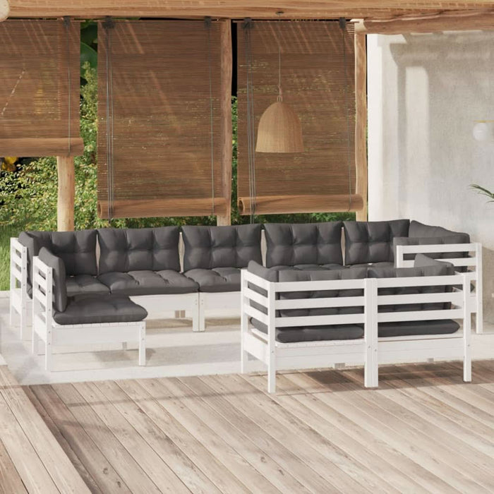 Set mobilier de grădină cu perne, 9 piese, alb, lemn masiv pin - WALTI WALTI