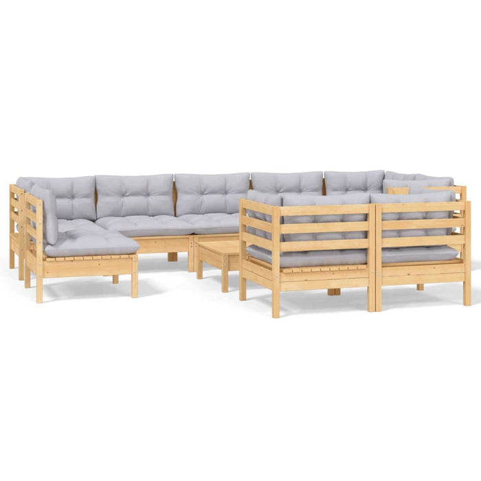 Set mobilier grădină cu perne, 10 piese, gri, lemn masiv pin - WALTI WALTI