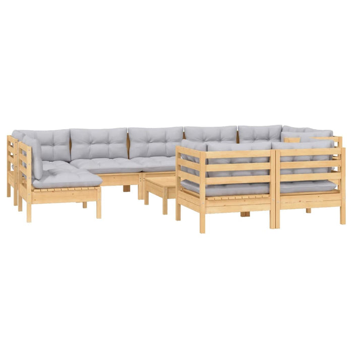 Set mobilier grădină cu perne, 10 piese, gri, lemn masiv pin - WALTI WALTI