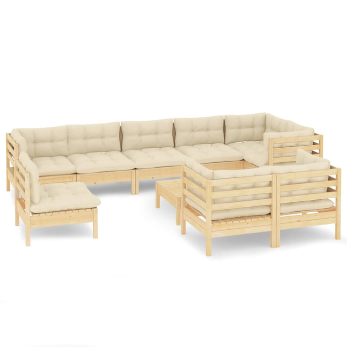 Set mobilier grădină cu perne crem, 10 piese, lemn masiv de pin - WALTI WALTI
