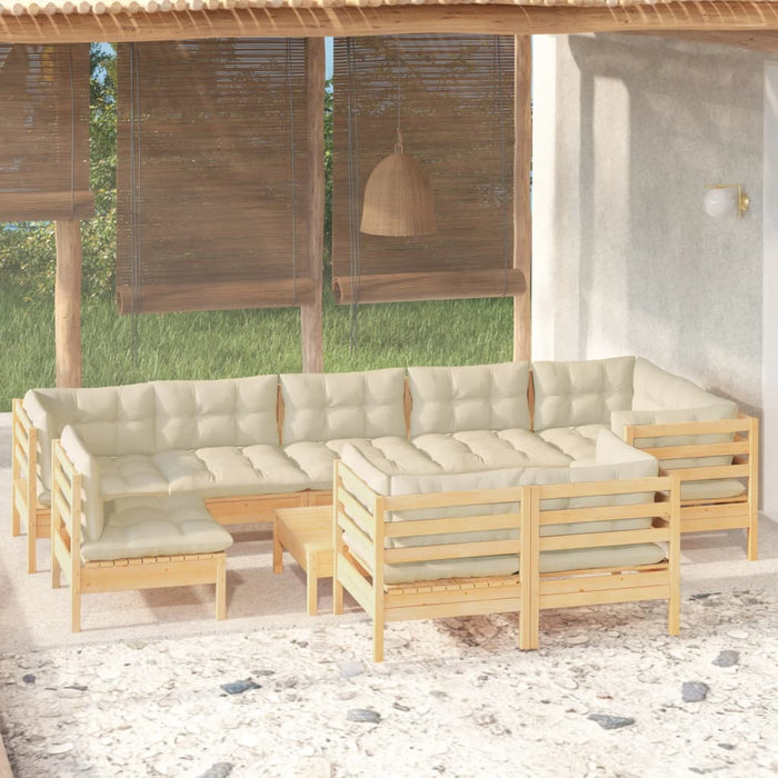 Set mobilier grădină cu perne crem, 10 piese, lemn masiv de pin - WALTI WALTI