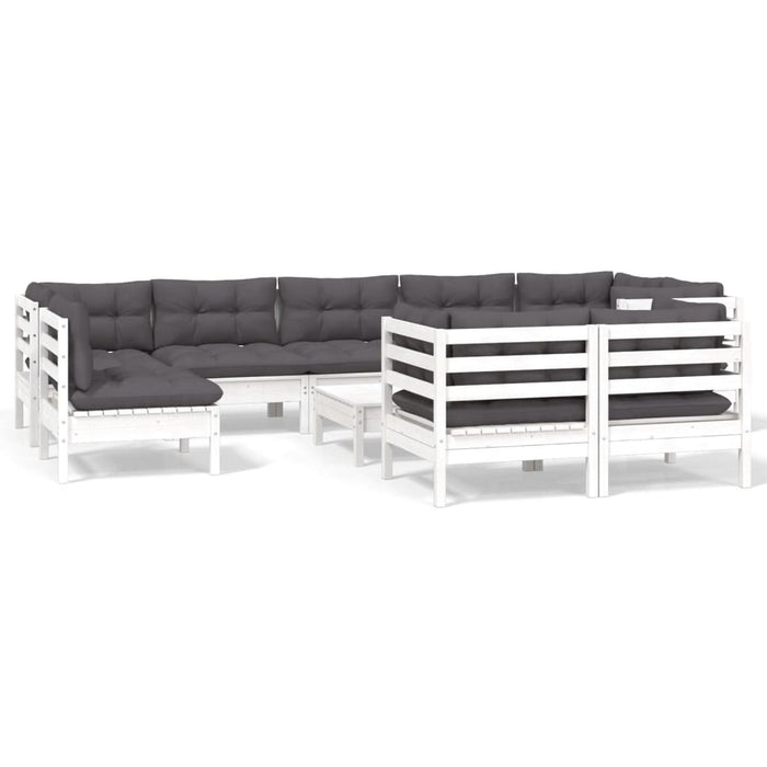 Set mobilier grădină cu perne, 10 piese, alb, lemn masiv pin - WALTI WALTI