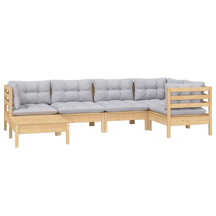 Set mobilier grădină cu perne gri, 6 piese, lemn de pin - WALTI WALTI