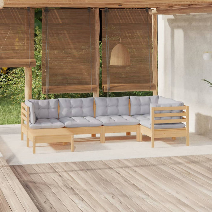 Set mobilier grădină cu perne gri, 6 piese, lemn de pin - WALTI WALTI