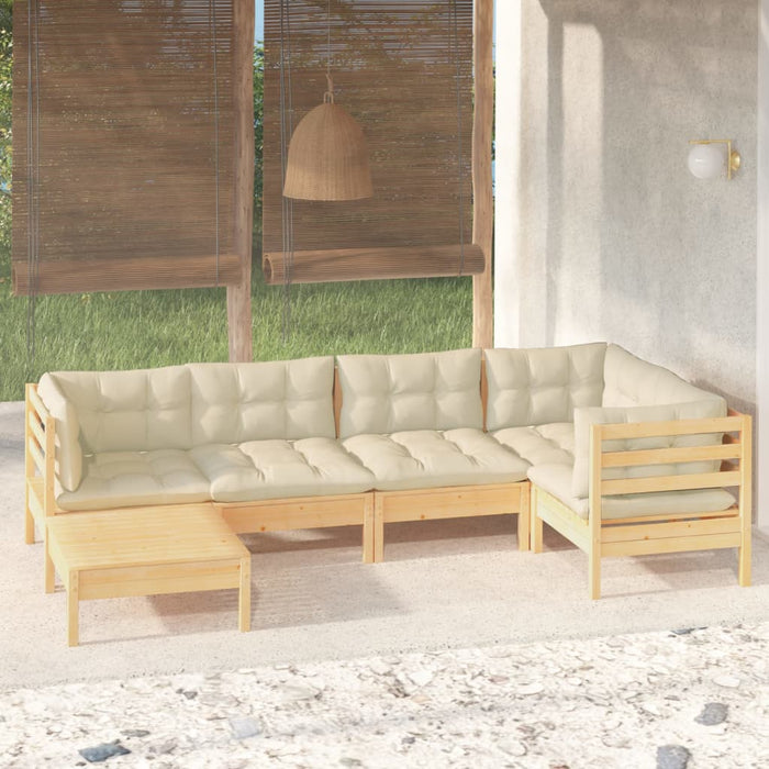 Set mobilier grădină cu perne crem, 6 piese, lemn masiv de pin - WALTI WALTI