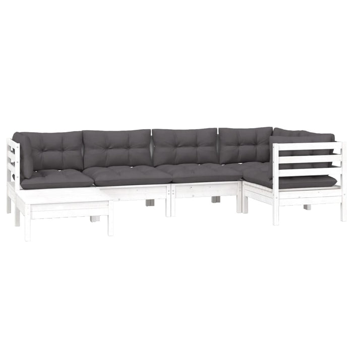 Set mobilier de grădină cu perne, 6 piese, alb, lemn masiv pin - WALTI WALTI