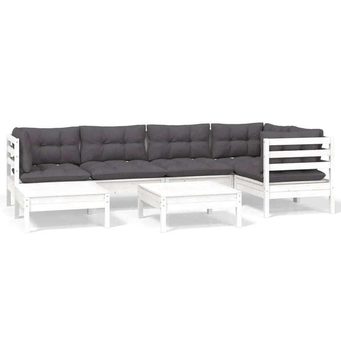 Set mobilier de grădină cu perne, 7 piese, alb, lemn masiv pin - WALTI WALTI