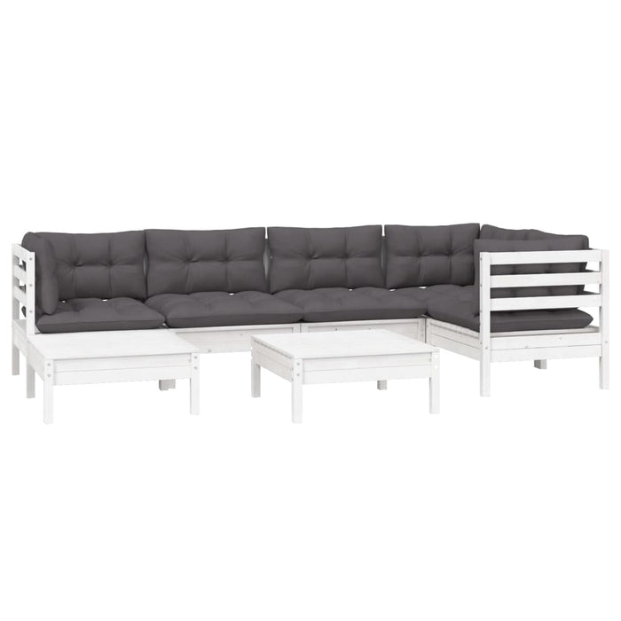 Set mobilier de grădină cu perne, 7 piese, alb, lemn masiv pin - WALTI WALTI
