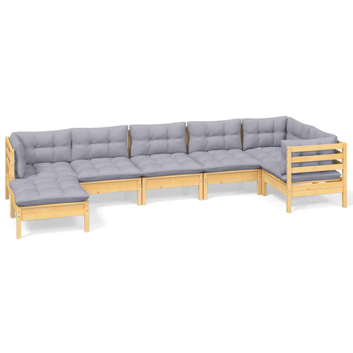 Set mobilier grădină cu perne gri, 7 piese, lemn masiv de pin - WALTI WALTI