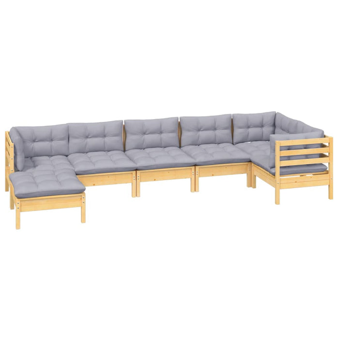 Set mobilier grădină cu perne gri, 7 piese, lemn masiv de pin - WALTI WALTI