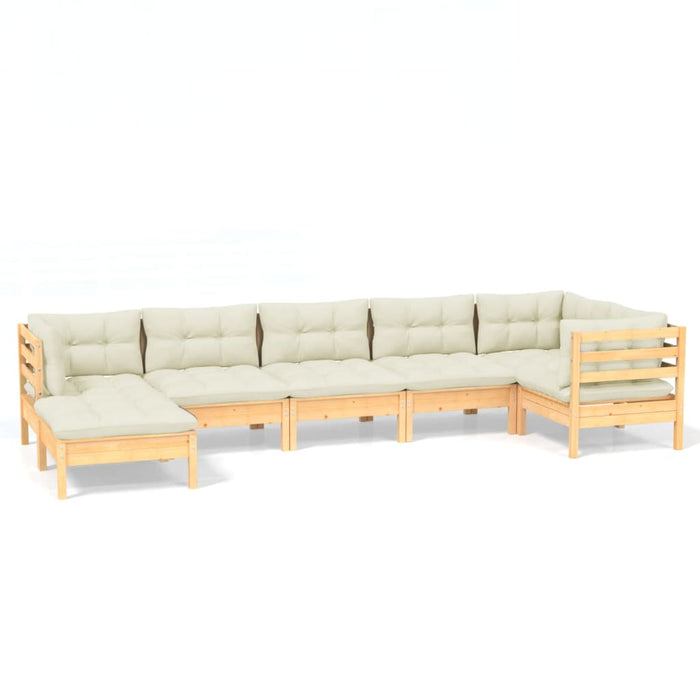 Set mobilier grădină cu perne crem, 7 piese, lemn masiv pin - WALTI WALTI