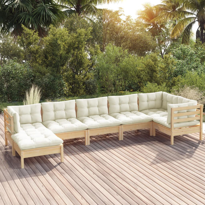 Set mobilier grădină cu perne crem, 7 piese, lemn masiv pin - WALTI WALTI