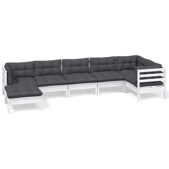 Set mobilier de grădină cu perne, 7 piese, alb, lemn masiv pin - WALTI WALTI