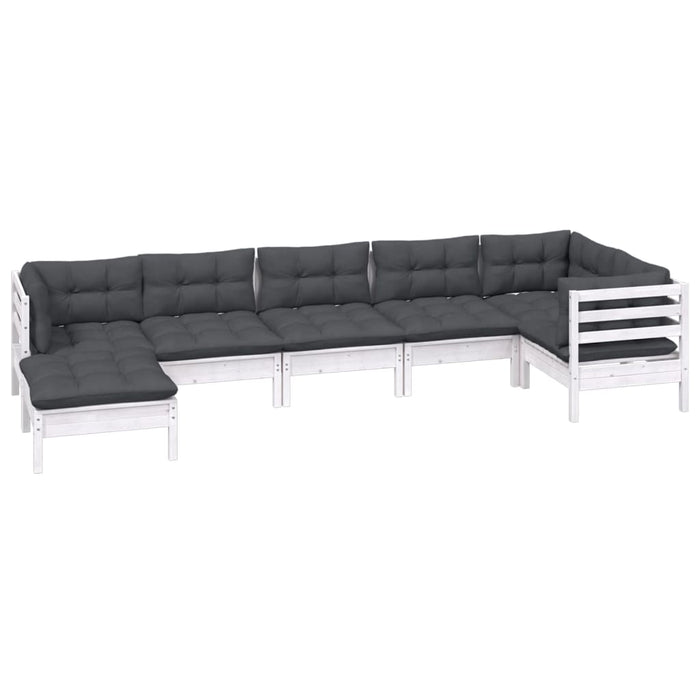 Set mobilier de grădină cu perne, 7 piese, alb, lemn masiv pin - WALTI WALTI