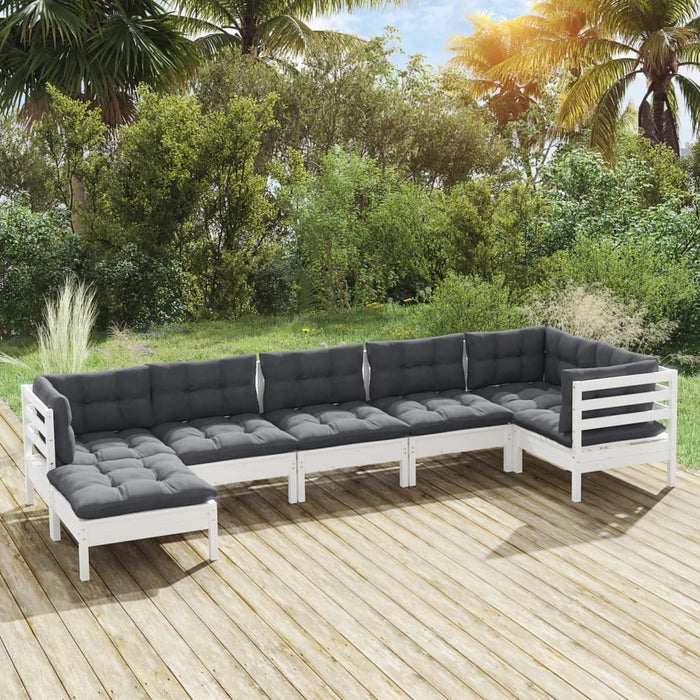 Set mobilier de grădină cu perne, 7 piese, alb, lemn masiv pin - WALTI WALTI