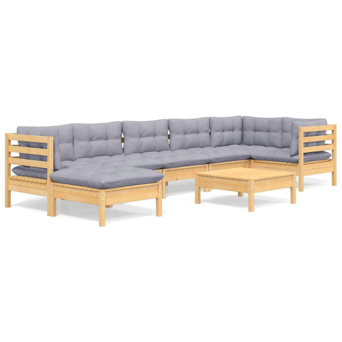 Set mobilier de grădină cu perne gri, 8 piese, lemn masiv pin - WALTI WALTI