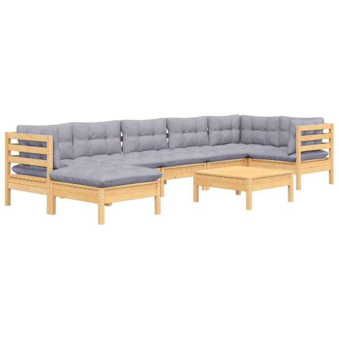 Set mobilier de grădină cu perne gri, 8 piese, lemn masiv pin - WALTI WALTI