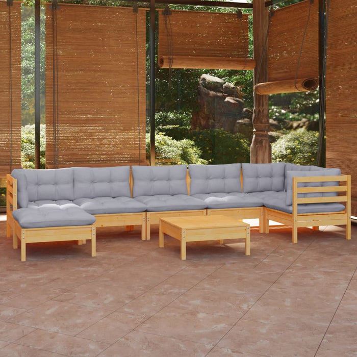 Set mobilier de grădină cu perne gri, 8 piese, lemn masiv pin - WALTI WALTI