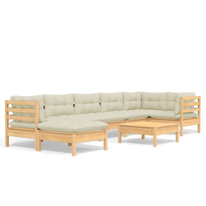 Set mobilier de grădină cu perne crem, 8 piese, lemn masiv pin - WALTI WALTI