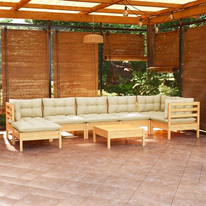 Set mobilier de grădină cu perne crem, 8 piese, lemn masiv pin - WALTI WALTI