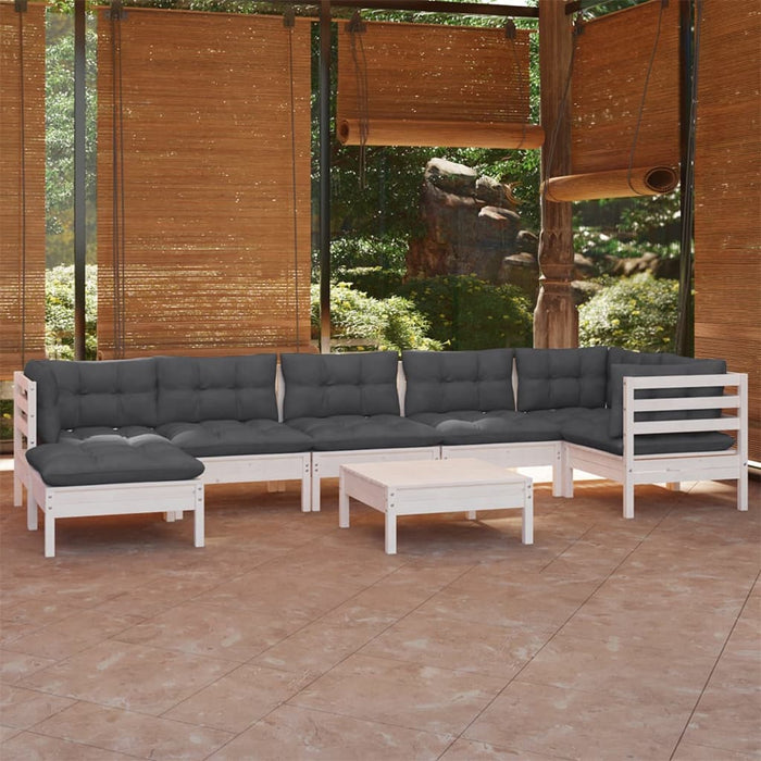 Set mobilier de grădină cu perne, 8 piese, alb, lemn masiv pin - WALTI WALTI