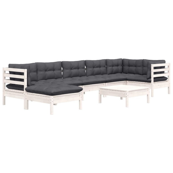 Set mobilier de grădină cu perne, 8 piese, alb, lemn masiv pin - WALTI WALTI