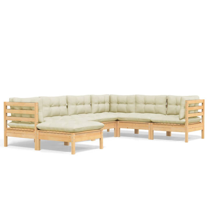 Set mobilier grădină cu perne crem, 7 piese, lemn masiv pin - WALTI WALTI