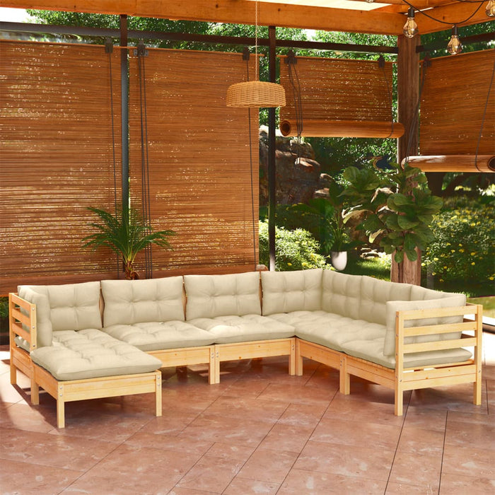 Set mobilier grădină cu perne crem, 7 piese, lemn masiv pin - WALTI WALTI