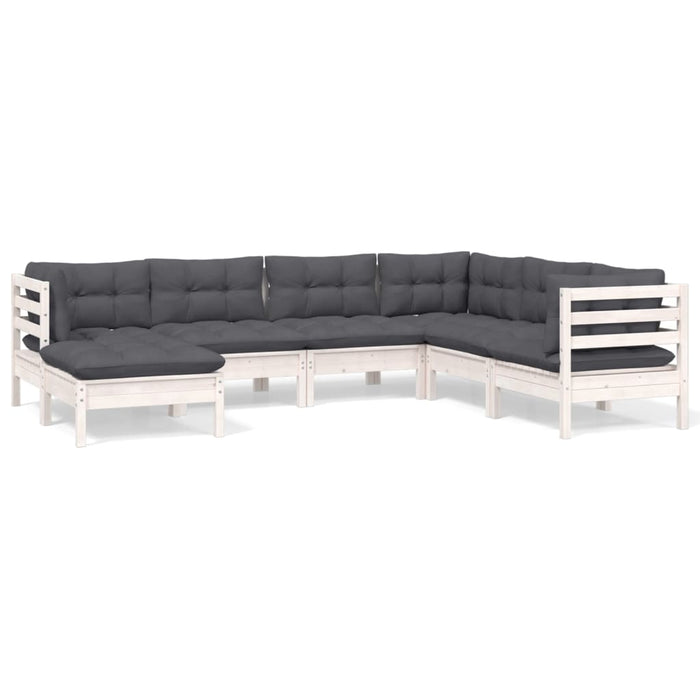Set mobilier de grădină cu perne, 7 piese, alb, lemn masiv pin - WALTI WALTI