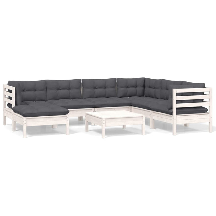 Set mobilier de grădină cu perne, 8 piese, alb, lemn masiv pin - WALTI WALTI