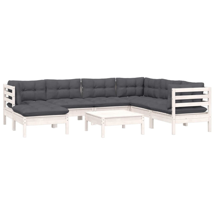 Set mobilier de grădină cu perne, 8 piese, alb, lemn masiv pin - WALTI WALTI