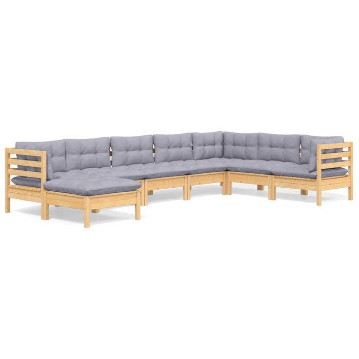 Set mobilier de grădină cu perne gri, 8 piese, lemn masiv pin - WALTI WALTI