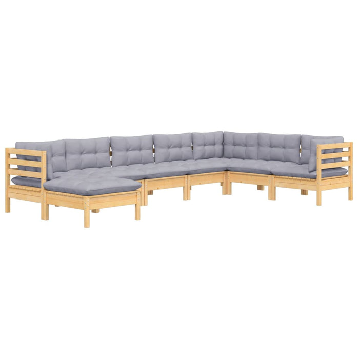 Set mobilier de grădină cu perne gri, 8 piese, lemn masiv pin - WALTI WALTI