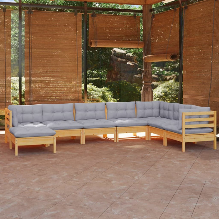 Set mobilier de grădină cu perne gri, 8 piese, lemn masiv pin - WALTI WALTI